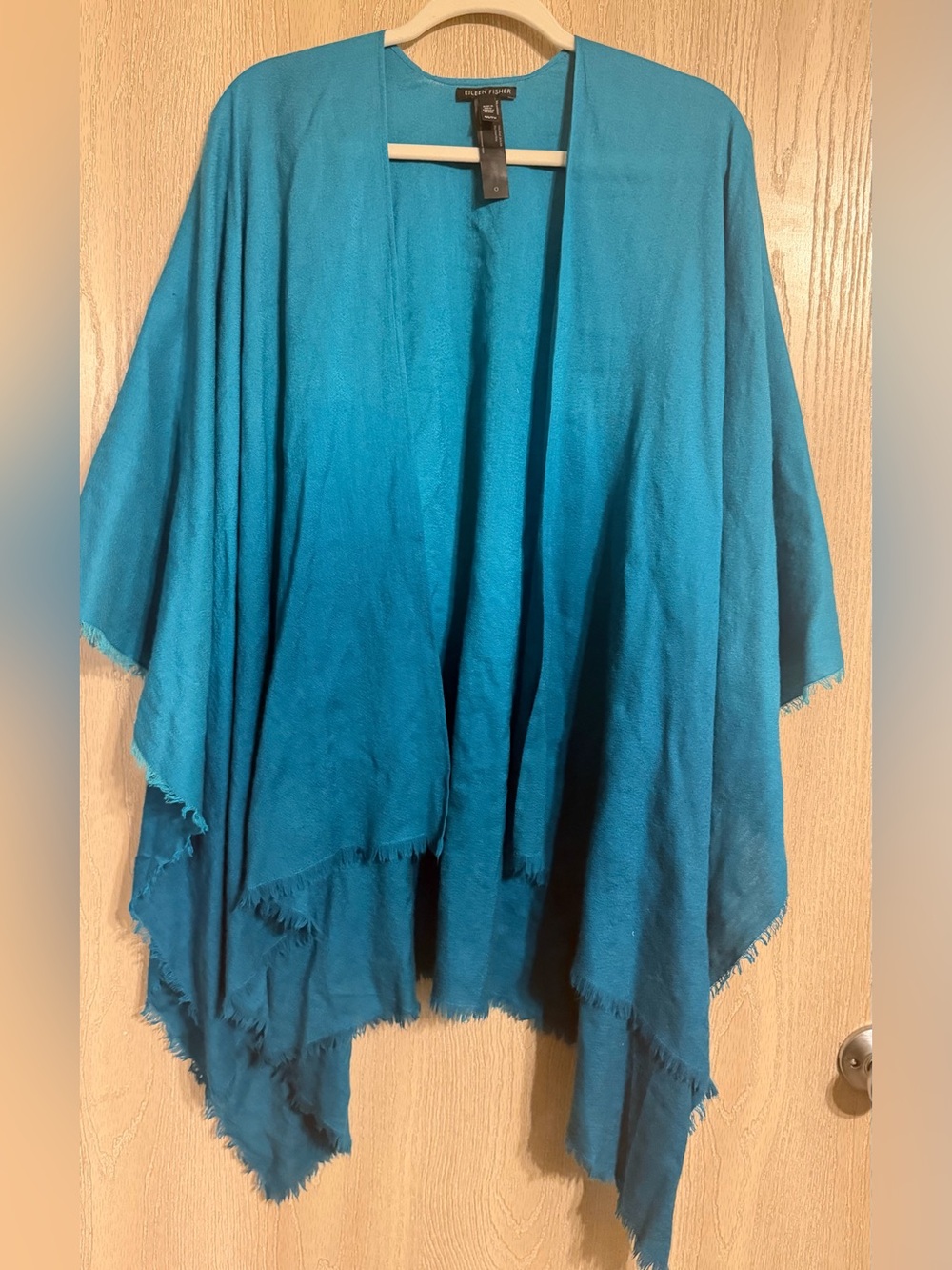Eileen Fisher Teal Blue Open-Front Draped Wrap Wool & Silk